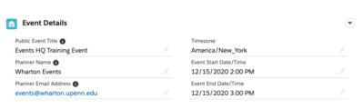 The Event Details intervafe in Events HQ