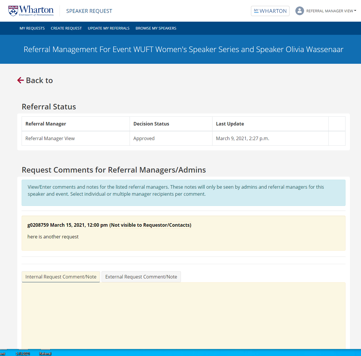 request comments page - internal and external comments